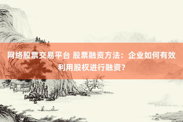 网络股票交易平台 股票融资方法：企业如何有效利用股权进行融资？