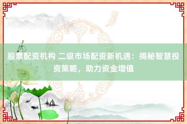 股票配资机构 二级市场配资新机遇：揭秘智慧投资策略，助力资金增值