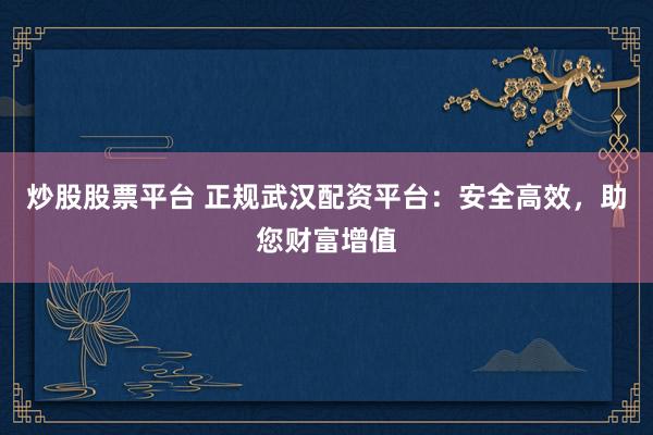 炒股股票平台 正规武汉配资平台：安全高效，助您财富增值