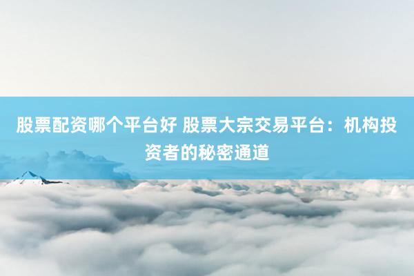股票配资哪个平台好 股票大宗交易平台：机构投资者的秘密通道