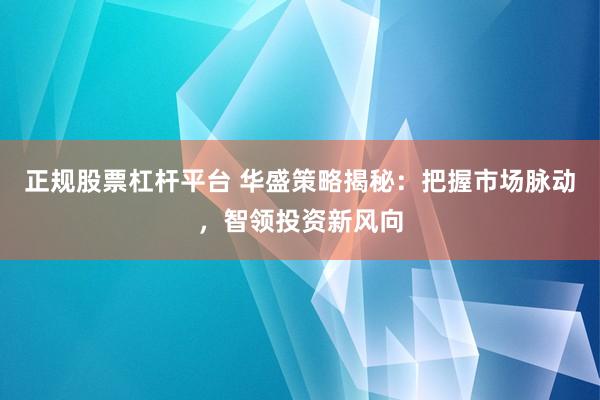 正规股票杠杆平台 华盛策略揭秘：把握市场脉动，智领投资新风向